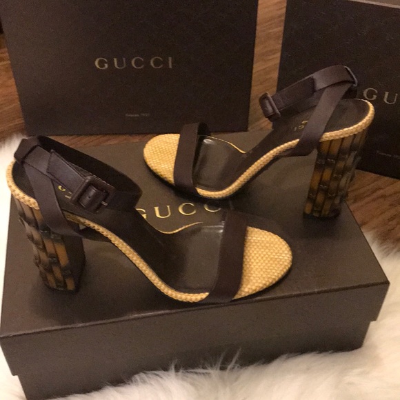 $799 Gucci Dahlia Black Leather Bamboo-Heel Sandal - Picture 4 of 11
